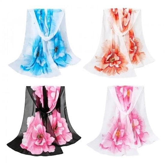 Quattro Set di Sciarpe di Chiffon, Sciarpe Modelli Transparenti, Sciarpe Leggere con Disegno di Fiori, Sciarpe da Avvolgere per Donne, Ragazze e Signore