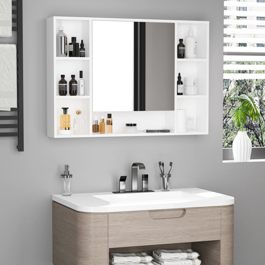Specchiera Bagno con Armadietto e Mensole ¨C Zephmum ¨C Bianco 100x15x70cm