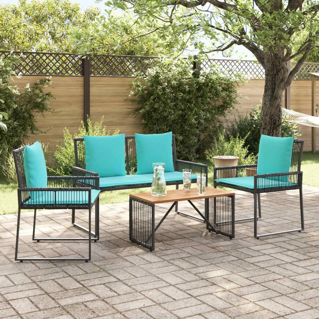Set di Mobili da Esterno 9 pz | Set Salotto da Giardino Nero e Turchese polyrattan