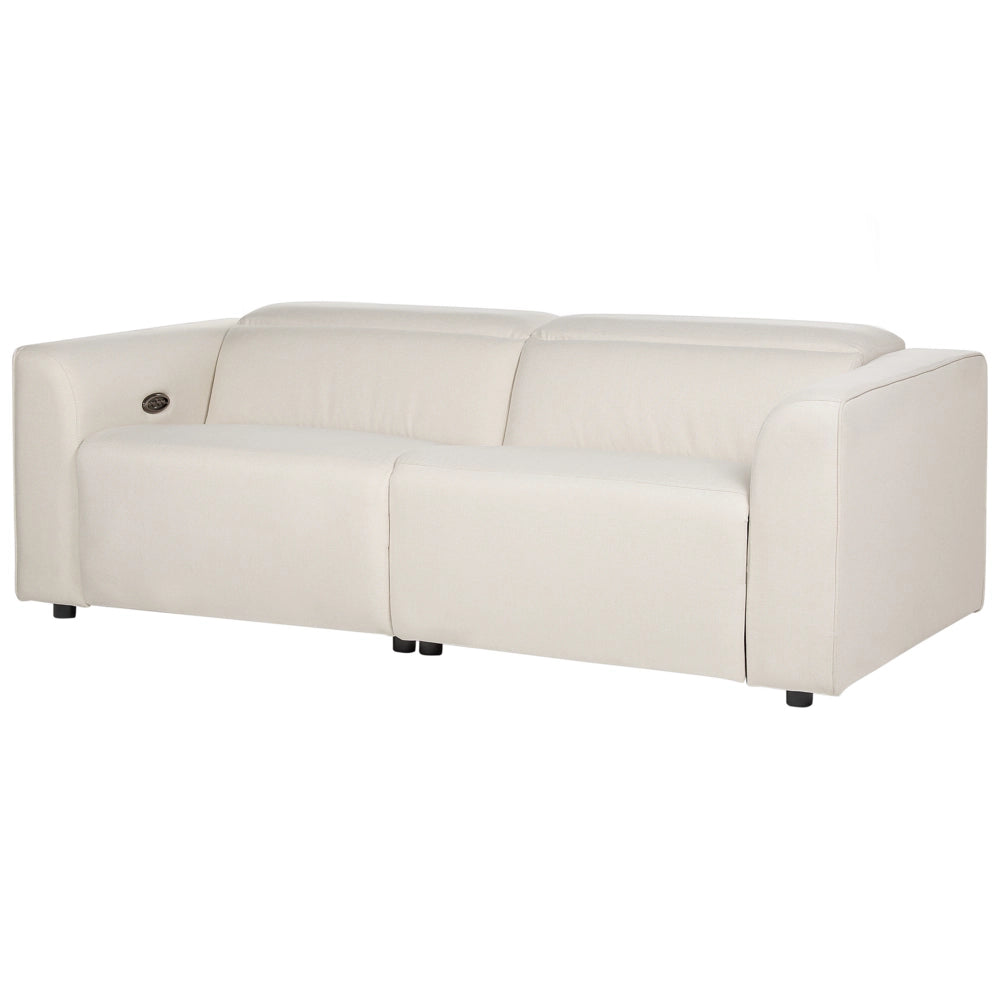 Divano elettrico reclinabile in tessuto beige chiaro a 2 posti, poggiapiedi e poggiatesta regolabili con porta USB