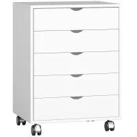 Cassettiera da Ufficio con 5 Cassetti per Documenti A3, Ruote e Blocco, 50x40x67.5 cm, Bianco