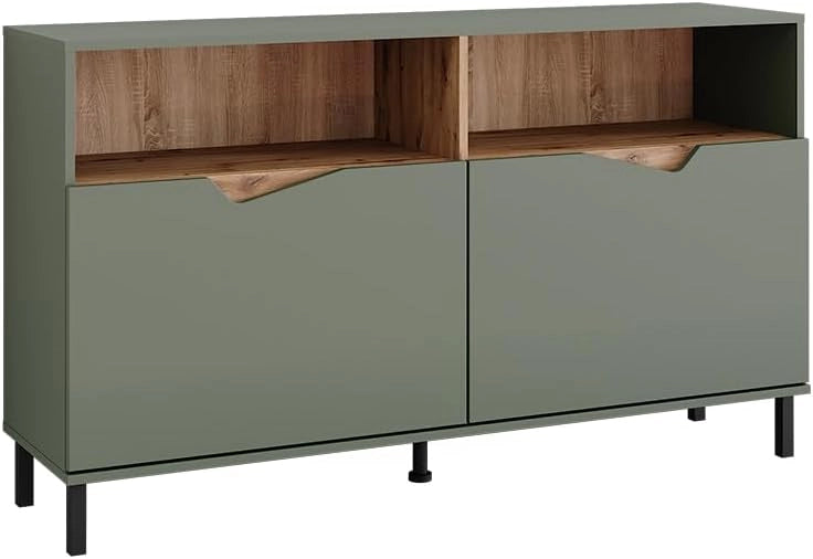 Credenza Marelle, Verde/Artigianale, 140 x 81.3 cm con 2 porte, adatto per la conservazione di diversi oggetti di uso quotidiano