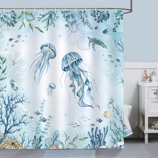 Douchegordino Oceano - Impermeabile - Resistente ai Funghi - Lavabile - 180x180 cm - Compreso 12 Anelli - Doccia