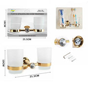 Trade Shop - Doppio Bicchiere Supporto Bagno Porta Spazzolino Denti Muro Dorato Oro Dgo-106 -