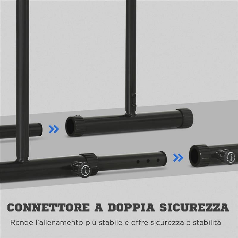 BARRA PER DIP IN ACCIAIO AD ALTEZZA REGOLABILE CON 6 LUNGHEZZE REGOLABILI, 90-102X65X80-90 CM, NERA