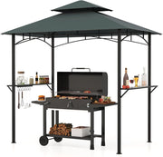 Gazebo per Barbecue 240 x 151 cm, Pergola per BBQ con con 2 Ripiani, 7 Ganci, Struttura in Metallo e Tetto Morbido, Tenda per Picnic e Barbecue per Giardino, Piscina e Terrazza (Grigio)