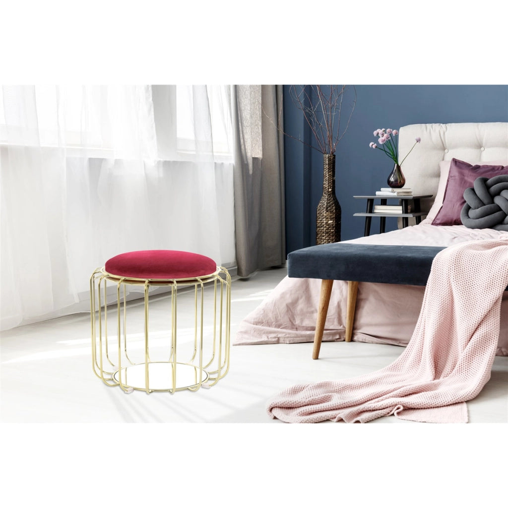 Tavolino e Pouf 2-in-1 Comfortable Rosso e Oro