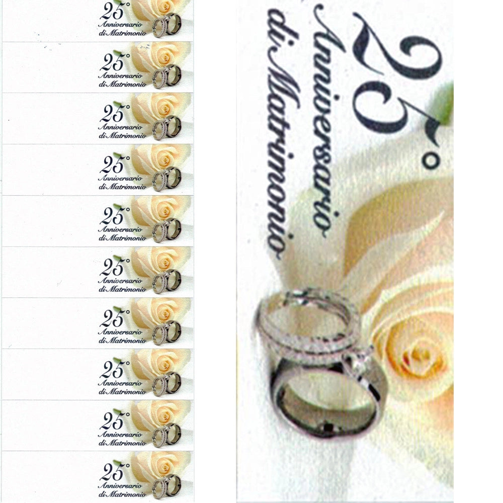 Trade Shop - Bigliettini Bomboniere 25 Anniversari Matrimoni Nozze Stampabili Pretagliati Oro -