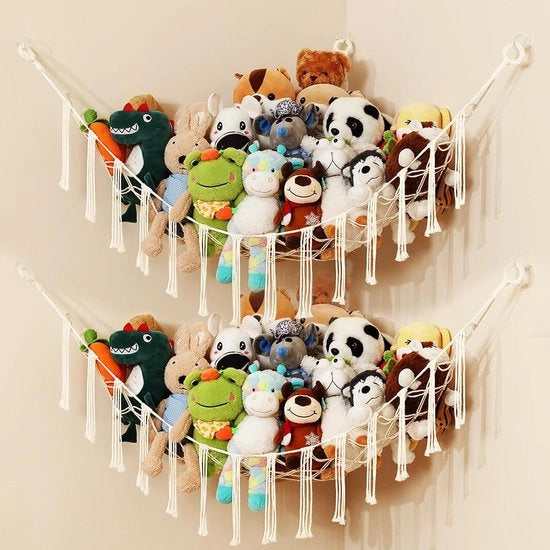 Pacco di 2 Organizzatori di Cuscini, Macramè Cuscino Sospeso, Organizzatore di Giochi Appeso per Cuscini e Orsetti Plush in Camera da Bambini.