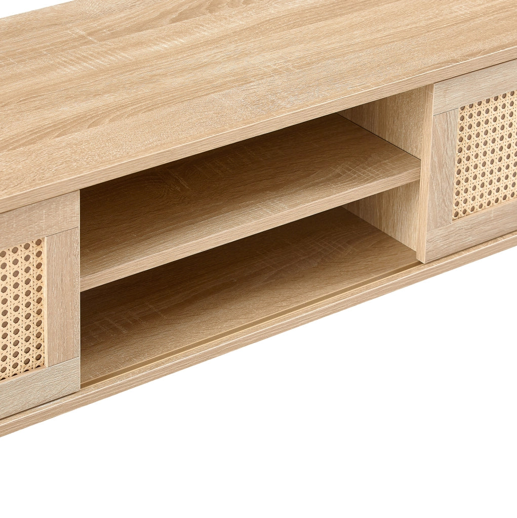 Mobile TV 1400x40x45 cm con ante scorrevoli e ripiani regolabili in MDF naturale