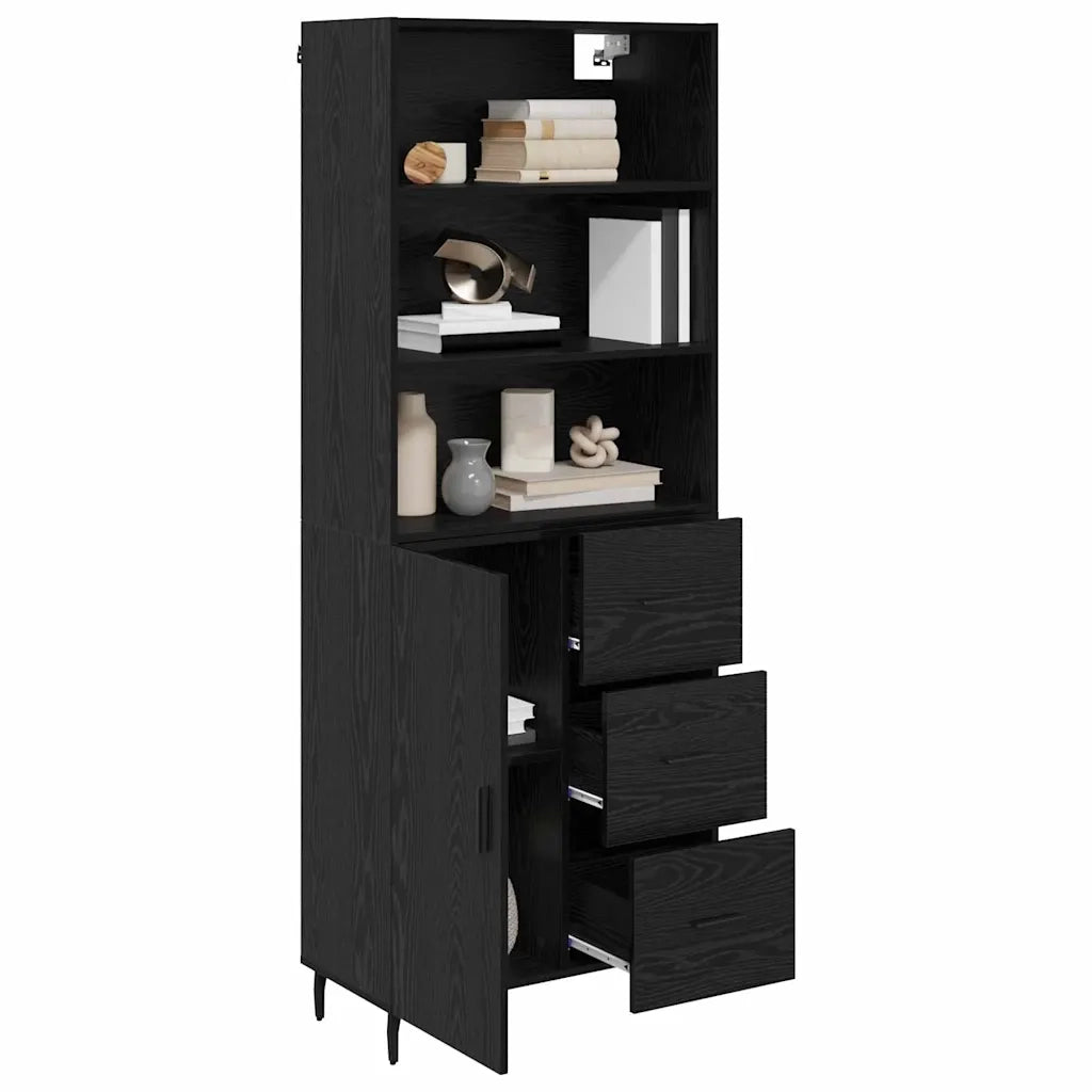 Credenza | Madia | Buffet da pranzo | Armadio da pranzo con cassetto Rovere Nero 69,5 x 34 x 180 cm