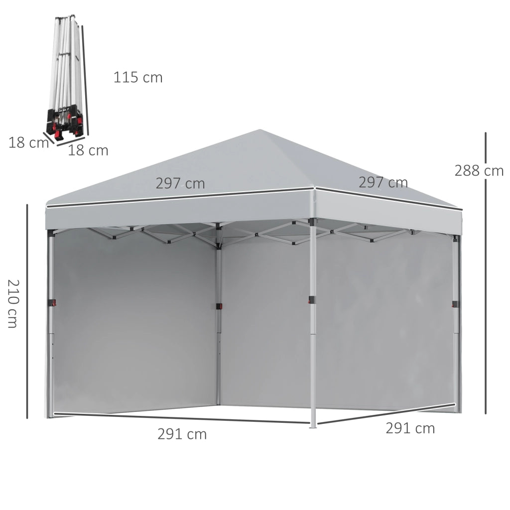Gazebo; due pareti laterali; borsa da trasporto; struttura in acciaio; grigio chiaro; 3 x 3 x 2;7 m
