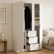 Guardaroba Anabela, Mobile appendiabiti per camera da letto, Armadio a 3 ante battenti e 3 cassetti, 135x52h204 cm, Bianco