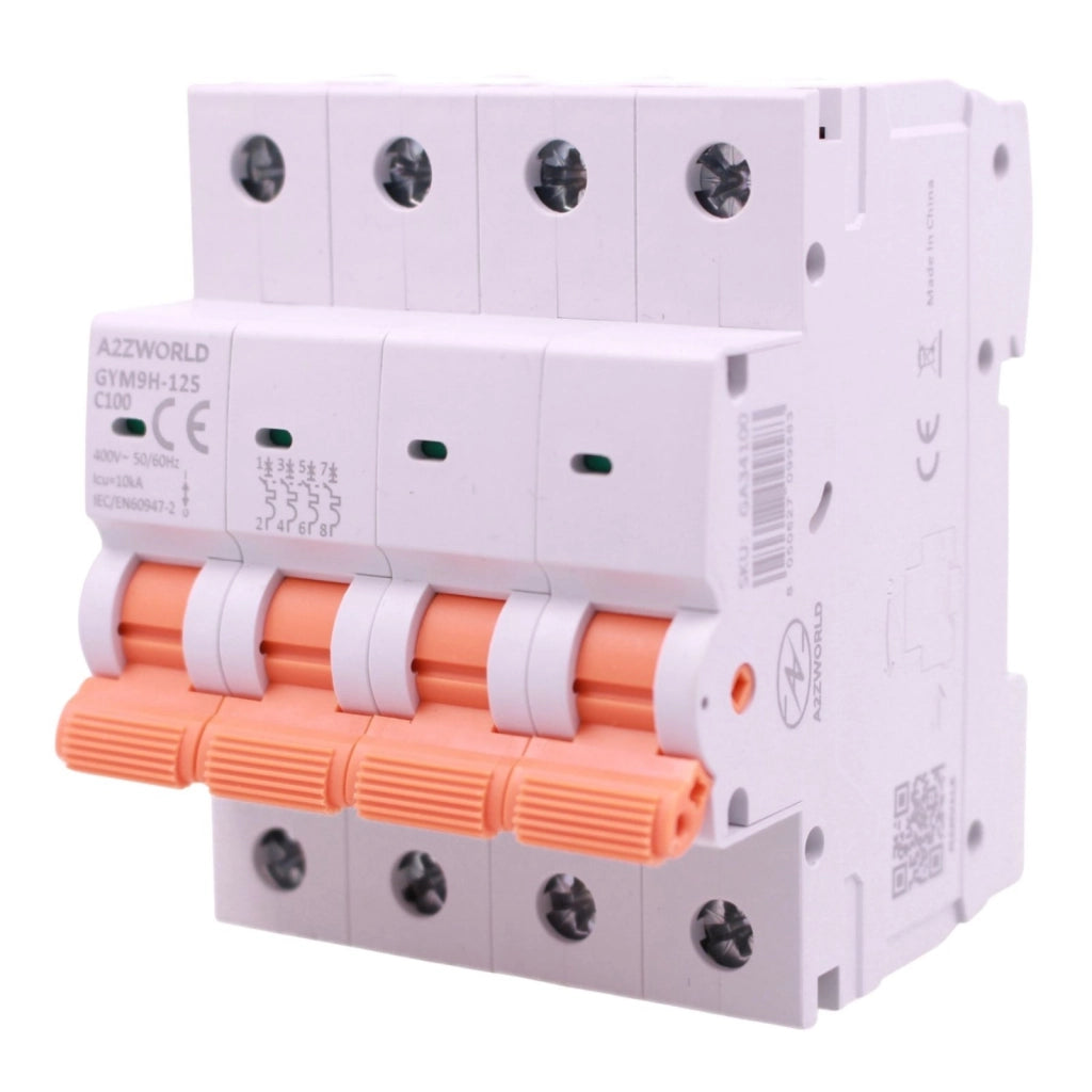 MCB Interruttore Magnetotermico Trifase 380V Curva C 4P 4M 10000A AC 400V IP20 GYM9H-125, Disponibili 80A 100A 125A (C100A)