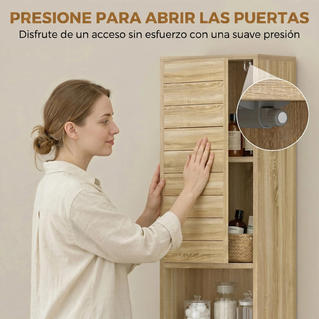 Armadio alto bagno ante lamas apertura push legno naturale ripiani regolabili ¨C Xylo ¨C 34x23x170 cm