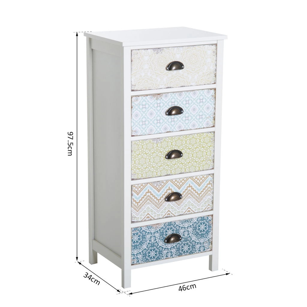 CASSETTIERA MOBILETTO VINTAGE CON 5 CASSETTI FANTASIA 46X34X97.5CM