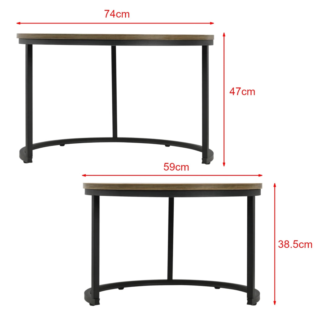 Set di 2 tavolini rotondi impilabili effetto legno 03_0008352