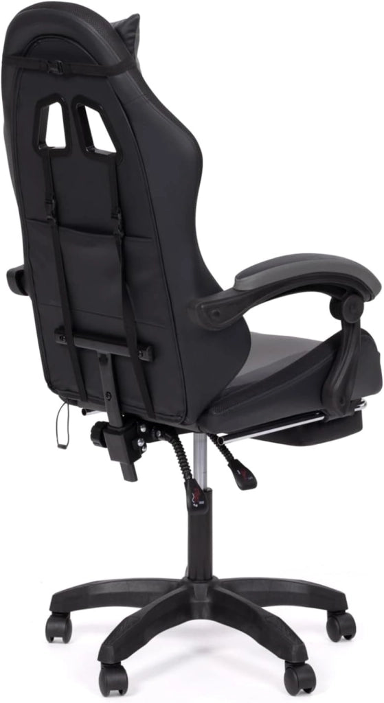 Sedia da gioco LUC LED con poggiapiedi, cuscino per la testa e supporto lombare in nero e grigio