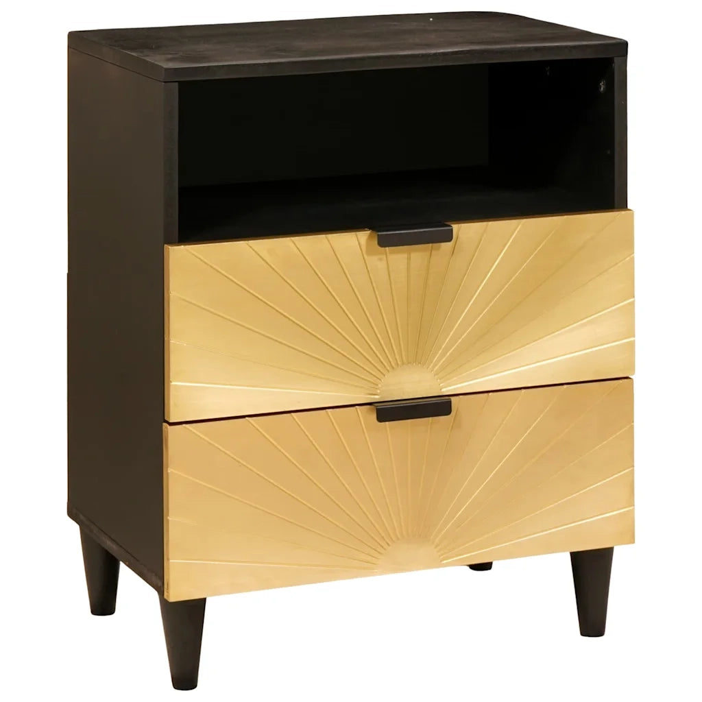 vidaXL Comodino Nero e Oro 50 x 33 x 60 cm legno massello di mango