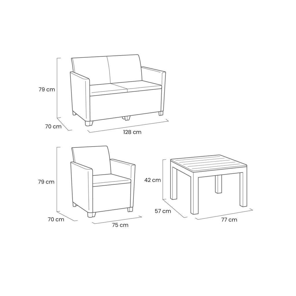 Set salotto da esterno Nelson, Salottino outdoor, Set da balcone o giardino, Composizione soggiorno per esterni, 128x70 h79 cm, Bianco