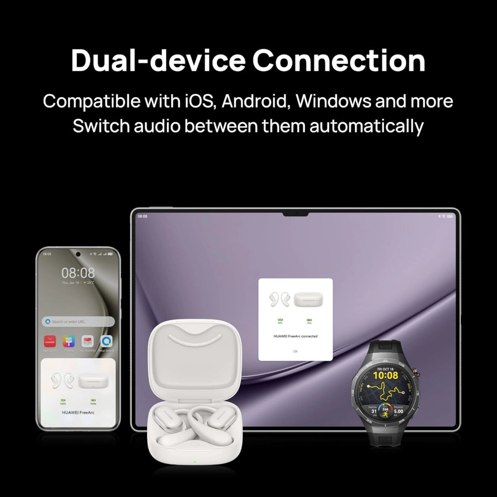 HUAWEI FreeArc - Auricolari aperti Bluetooth con suono Sterling, vestibilità sicura e comfort, resistenza all'acqua IP57, 28 ore di riproduzione, auricolari sportivi, iOS, Android, Windows, grigio