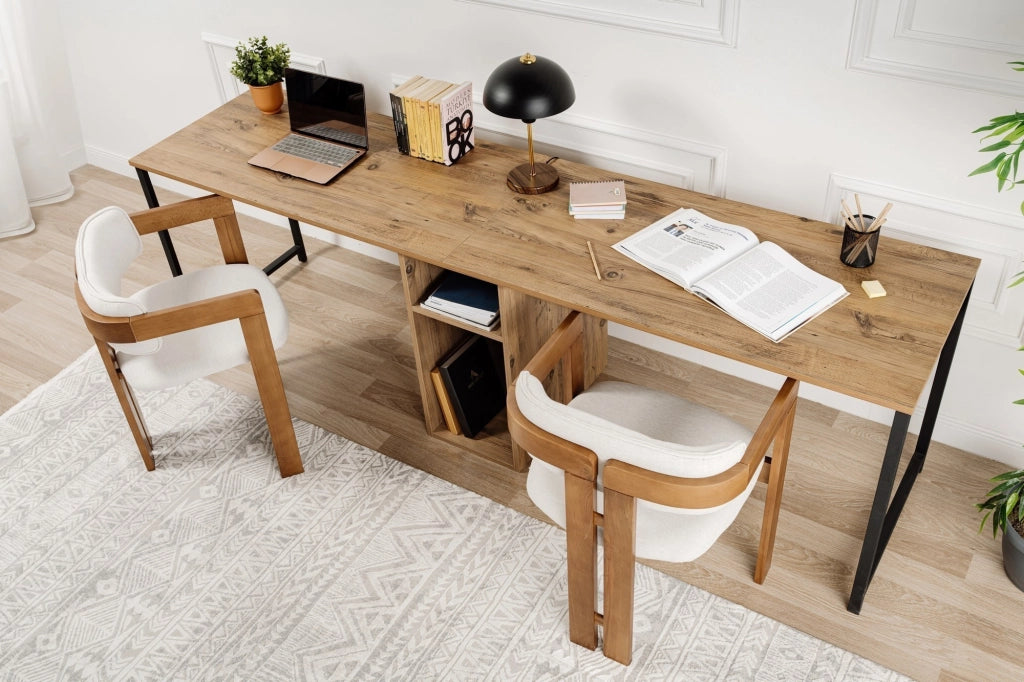 Scrivania in legno "Twin Study Desk" - 240 x 60 x 74 cm - Pino Atlantico Nero