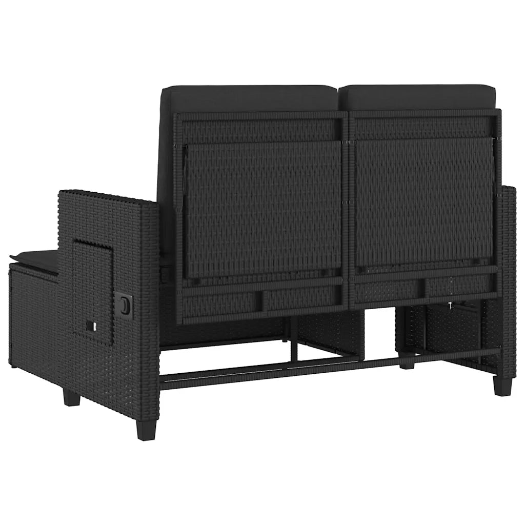 Panca Reclinabile da Giardino con Cuscini-Sgabello-Sedia da esterno Nera in Polyrattan 392276