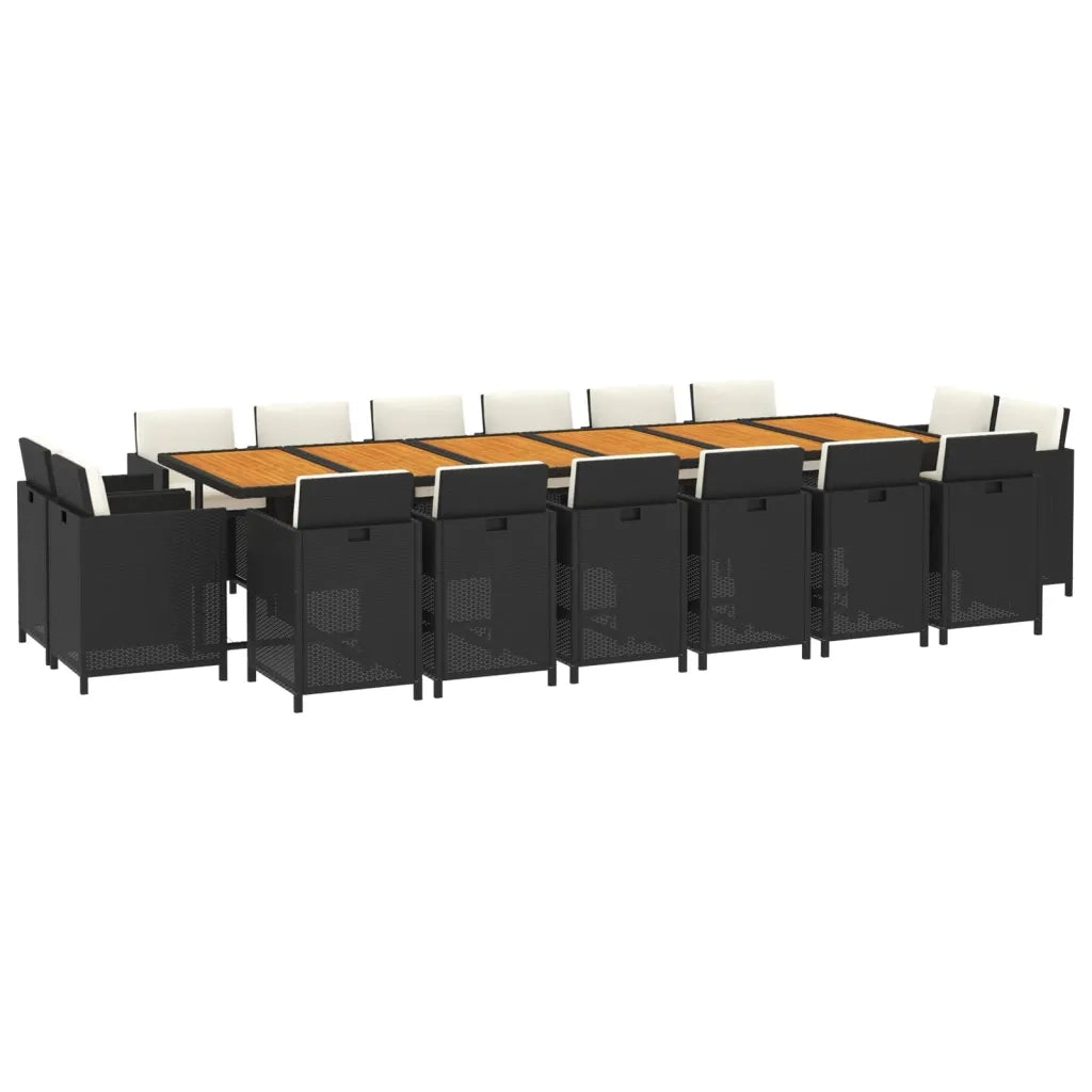 Set da Pranzo per Giardino 17 pz con Cuscini in Polyrattan Nero 3095628
