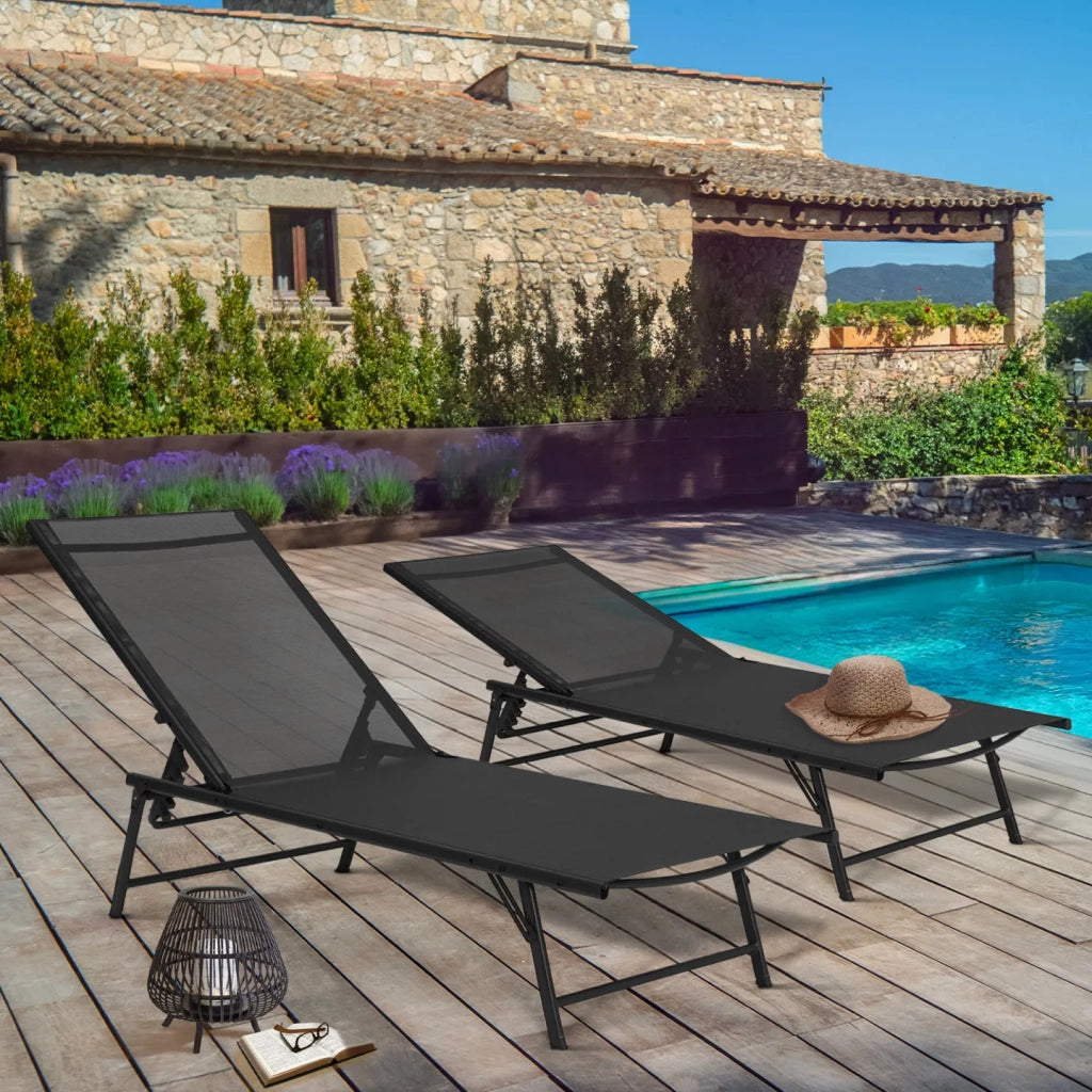 IDMarket - Set di 2 sedie da giardino reclinabili KAILUA in acciaio e tessuto nero