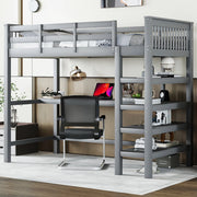 Letto a castello grigio con scrivania e scomparti in pino 90x200 cm