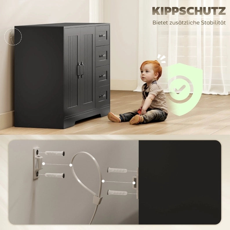 Mobile con 4 cassetti e 1 anta, stile moderno, 105x40x76 cm, colore nero