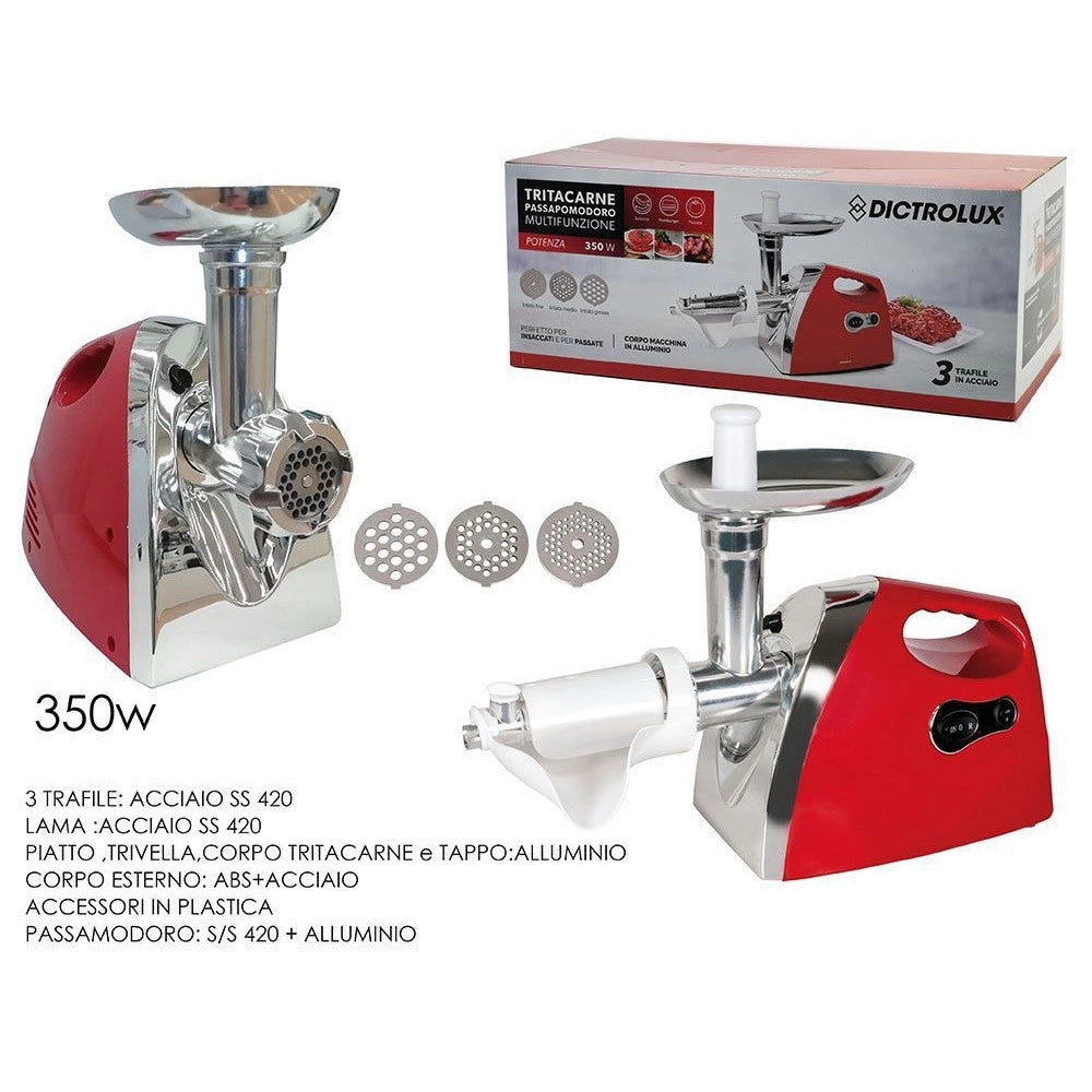 Trade Shop - Tritacarne Passapomodoro Multifunzione 350 Watt 3 Trafile In Acciaio Per Insaccati Passate -