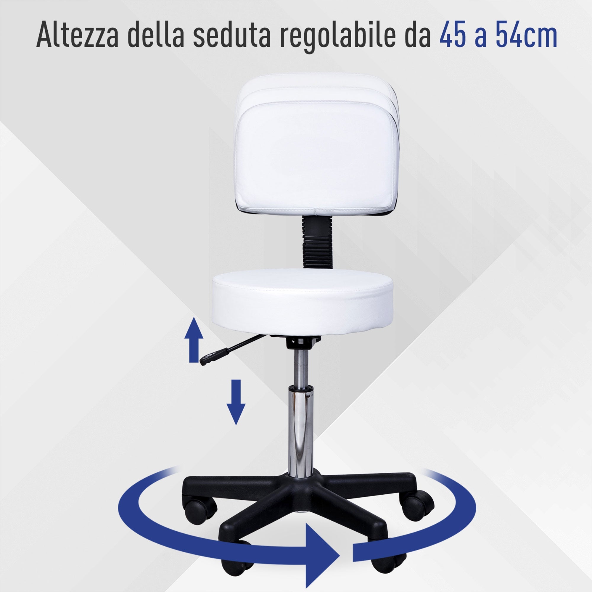 Sgabello per Parrucchieri con Schienale in Similpelle  Bianco