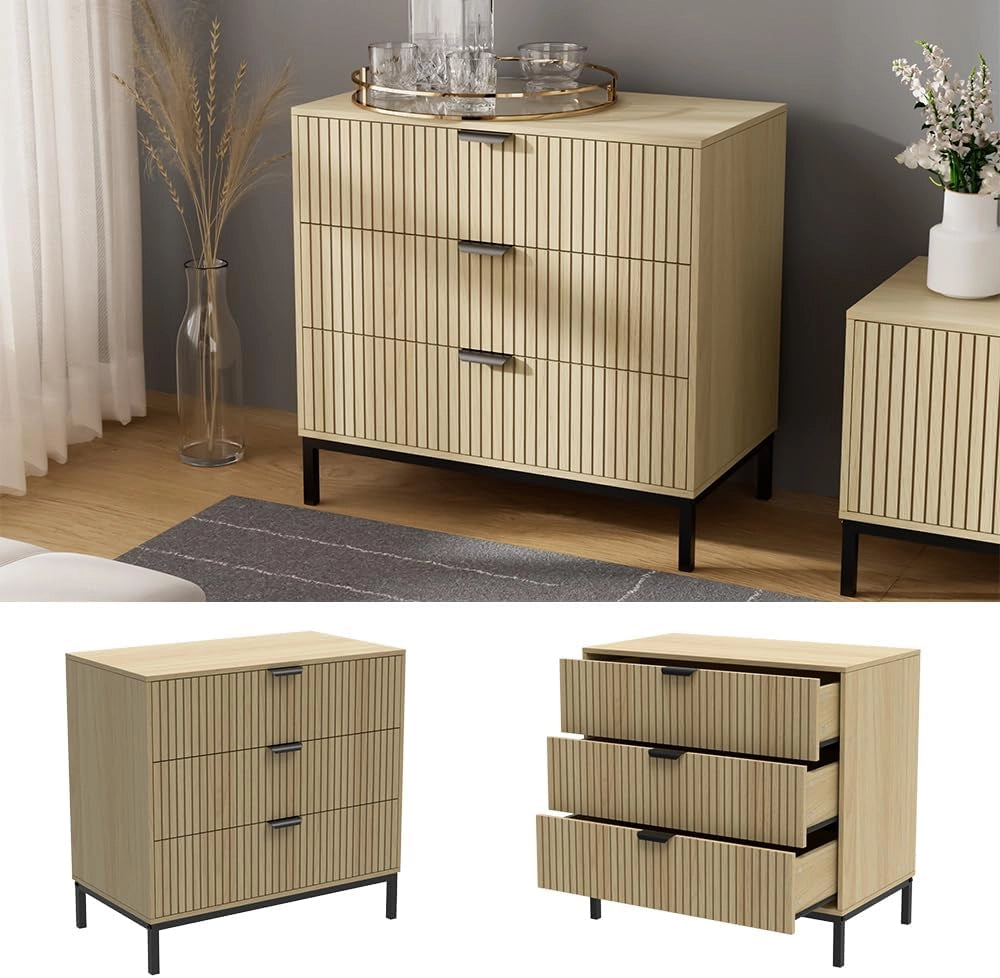 Cassettiera Lennox, Rovere, 72 x 69 cm con 3 cassetti, adatto per riporre riviste e telecomandi