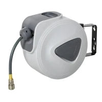 HOMCOM Avvolgitubo ad Aria Compressa, Tubo 15m+1.4m, Ø interno 3/8" (9.5 mm), 1/4" (6.35 mm) BSPT, Avvolgitubo Automatico Retrattabile, Grigio