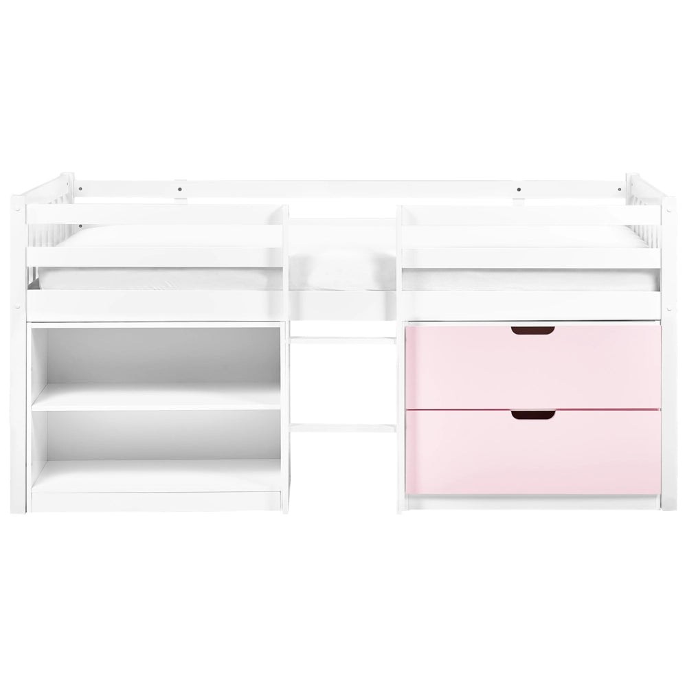 Letto per bambini in legno bianco e rosa UE misura singola 90 x 200 cm con telaio a doghe cassetti e ripiani letto per bambini piccoli