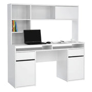 Scrivania Ambrenti, Scrittoio multiuso, Tavolo per ufficio porta PC, Piano di lavoro, 149x48 h156 cm, Bianco lucido