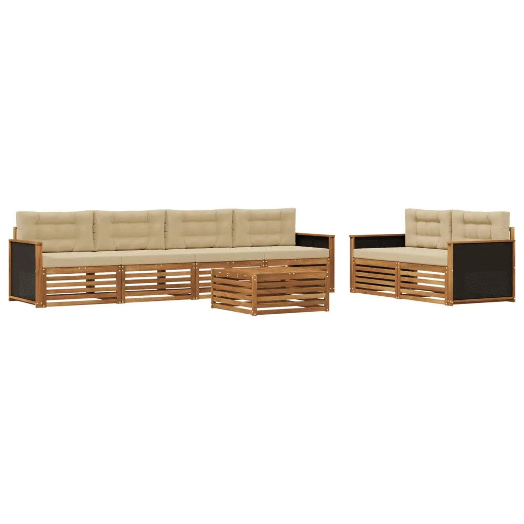 Set di divani da esterno 7 pz Naturale e Beige Poliestere 3383046