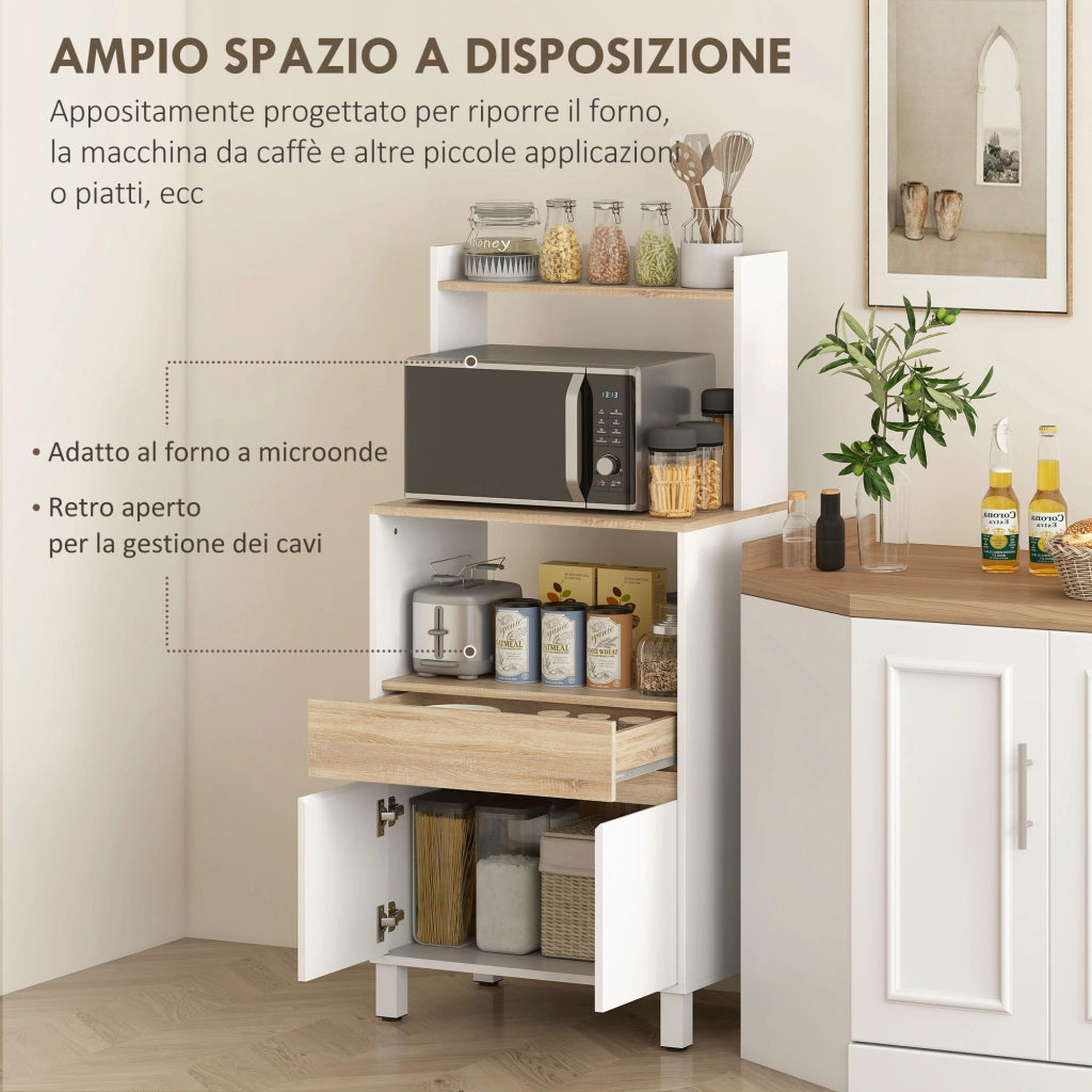 Mobiletto per Microonde ¨C zephmum ¨C Legno, Bianco, 60x40x131 cm