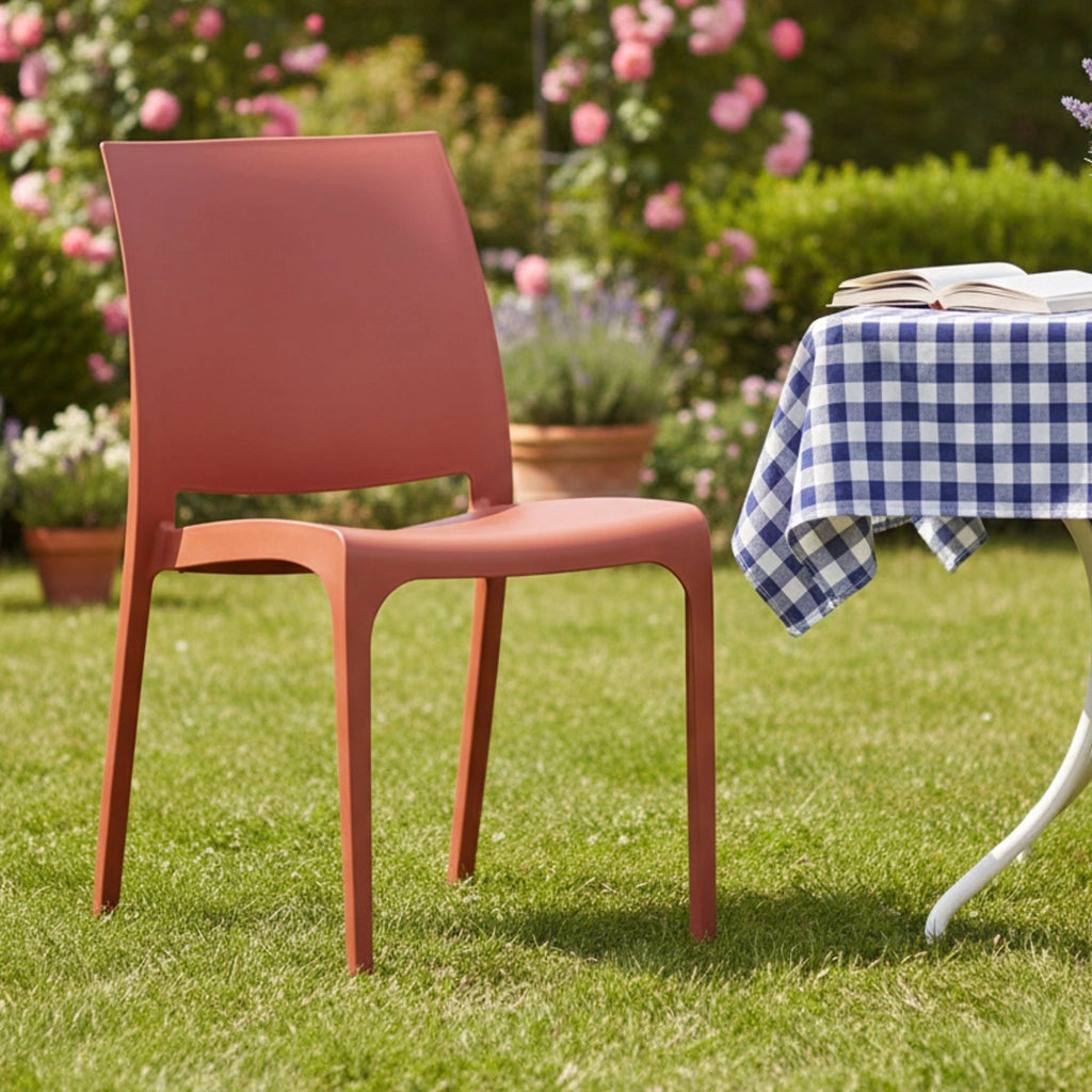 Sedia da esterno Dusanbe, Seggiola da giardino, Seduta outdoor multiuso, Panchina da giardino, Made in Italy, 54x46 h80 cm, Rosa