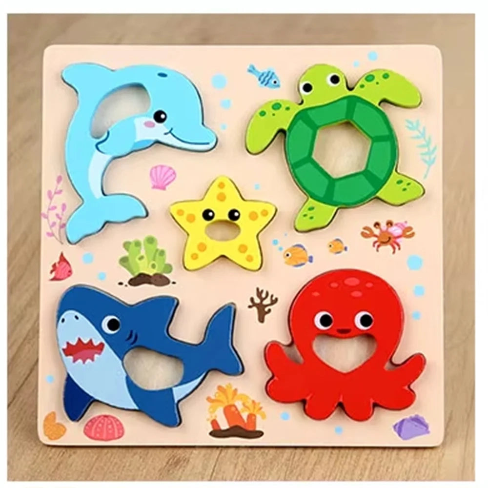 Trade Shop - Puzzle A Incastro Tema Oceano Gioco In Legno Per Bambini Educativo 2 Modelli 32343 -