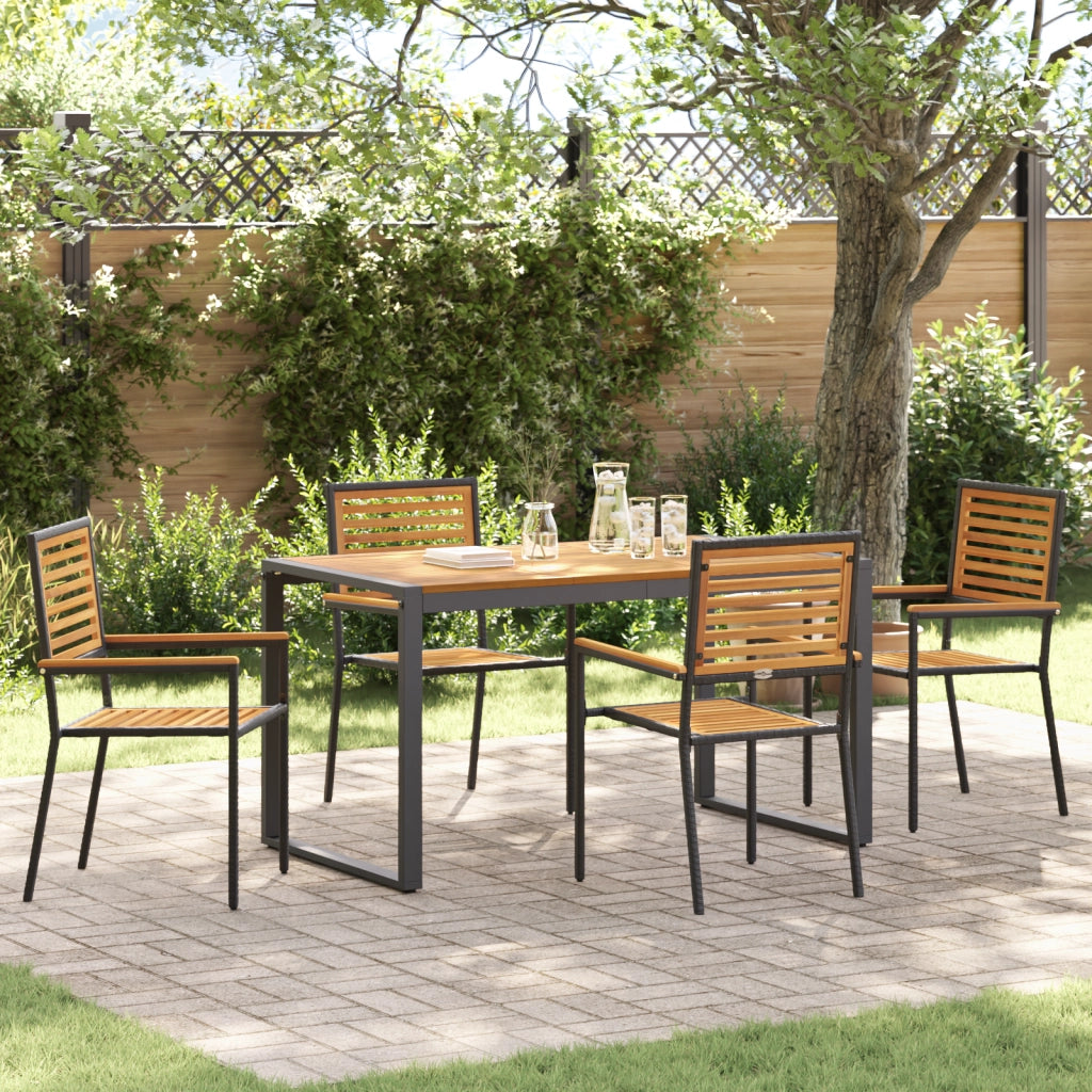 Set da Pranzo da Giardino  5 Pezzi Rattan Polipropilene Nero Acacia
