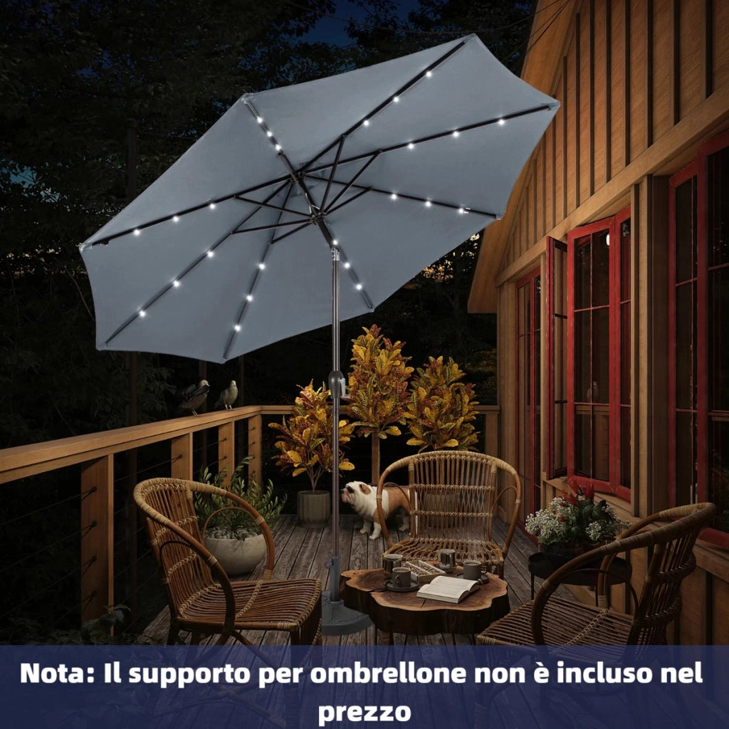 Ombrellone con luci LED da giardino in ferro ?300cm Parasole da esterno spaggia Grigio-Ombrelloni