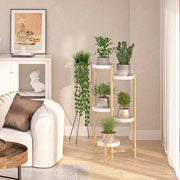 Supports per piante a 5 livelli in bambù moderno bianco per vasi di fiori - giardino - patio - balcone - serra - piante