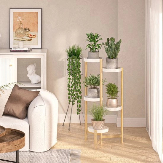 Supports per piante a 5 livelli in bambù moderno bianco per vasi di fiori - giardino - patio - balcone - serra - piante