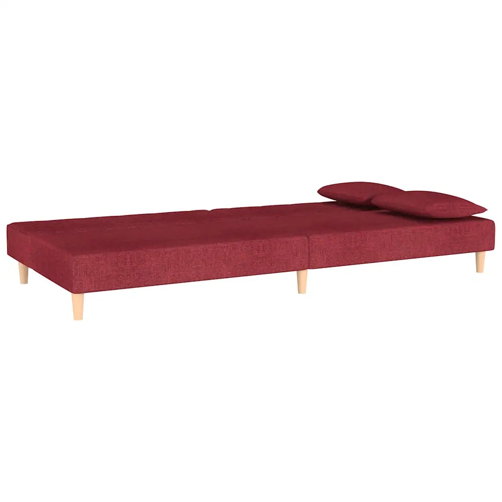 Divano Letto a 2 Posti con 2 Cuscini Rosso Vino in Tessuto 375896