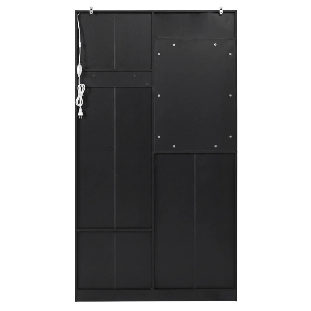 Mobile da ingresso con specchio, panca, appendiabiti, 2 ante, cassetti e LED multicolore, nero, 100 × 35 × 180 cm