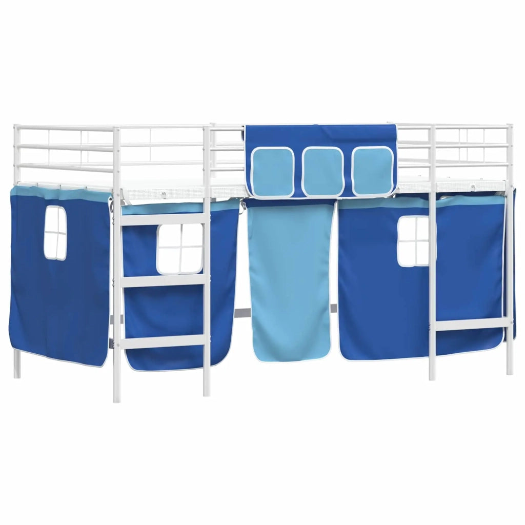 Struttura del Letto Loft per Bambini con Tendine Bianco e Blu