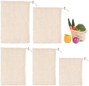 Set di sacchetti a rete per la cucina 5 pezzi - Sacchetti a rete in cotone - Rete per contenitore della cucina - Risparmia spazio - Permette la circolazione dell'aria - Dimensioni multiple 20x25/20x30/25x30/30x35/30x40 cm - Sacchetti a rete