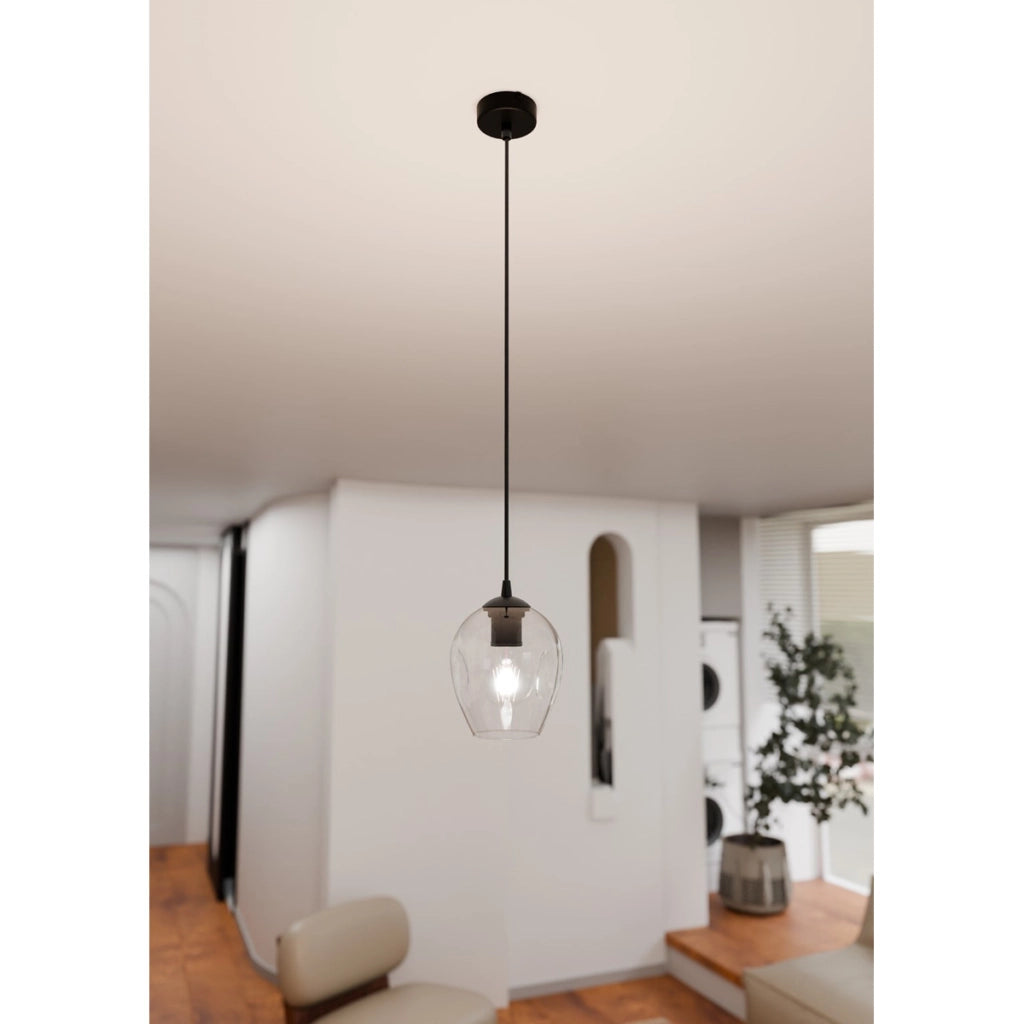 Lampada a sospensione ISTAR in acciaio nero e vetro trasparente